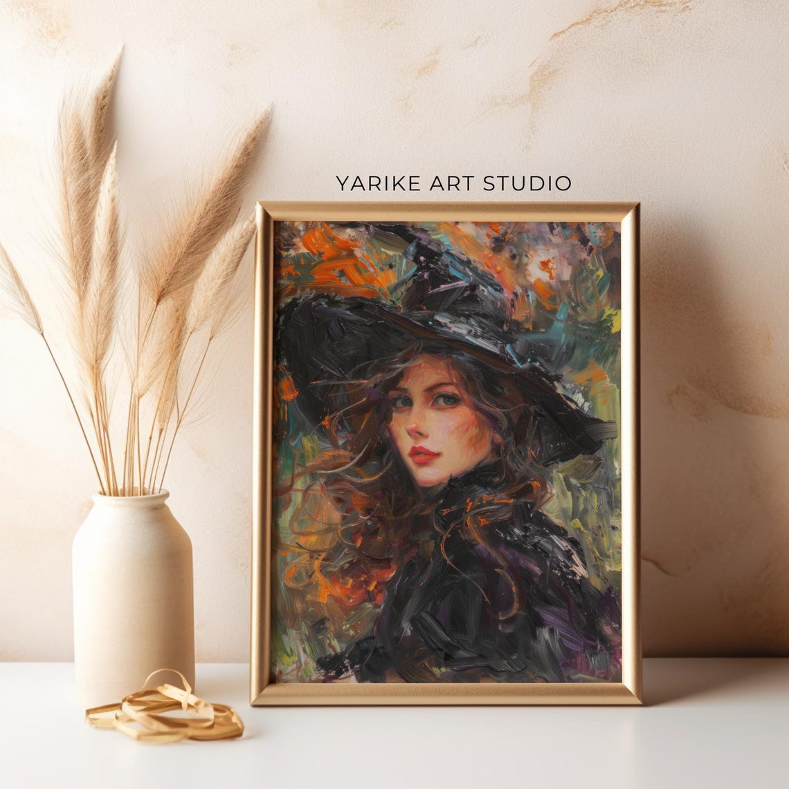 Beautiful Witch Portrait Black Hat Painterly Halloween Art Poster - Image 5