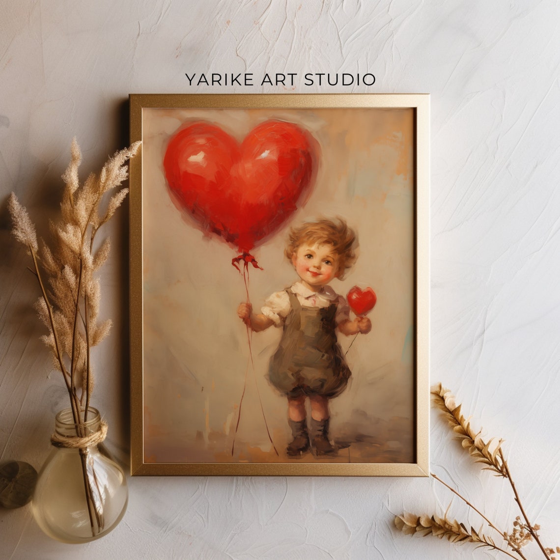 Boy Portrait Painting Red Heart Balloon Wall Art Moody Valentines Day Print Antique Love Angel Vintage Valentines Day Poster 264 Ai - Image 3