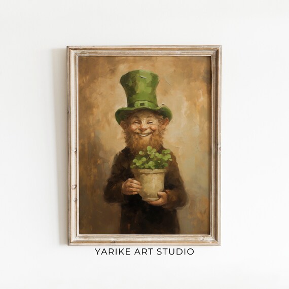 Leprechaun Portrait Holding Clover Pot Saint Patricks Day Poster