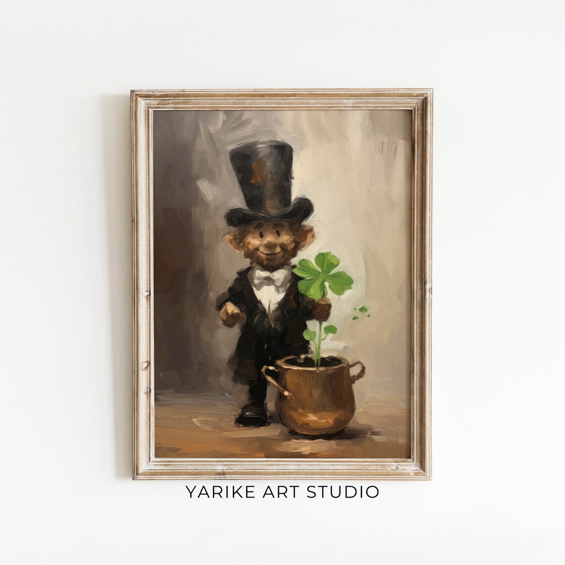 Vintage Leprechaun with Shamrock and Pot of Gold Painting Poster