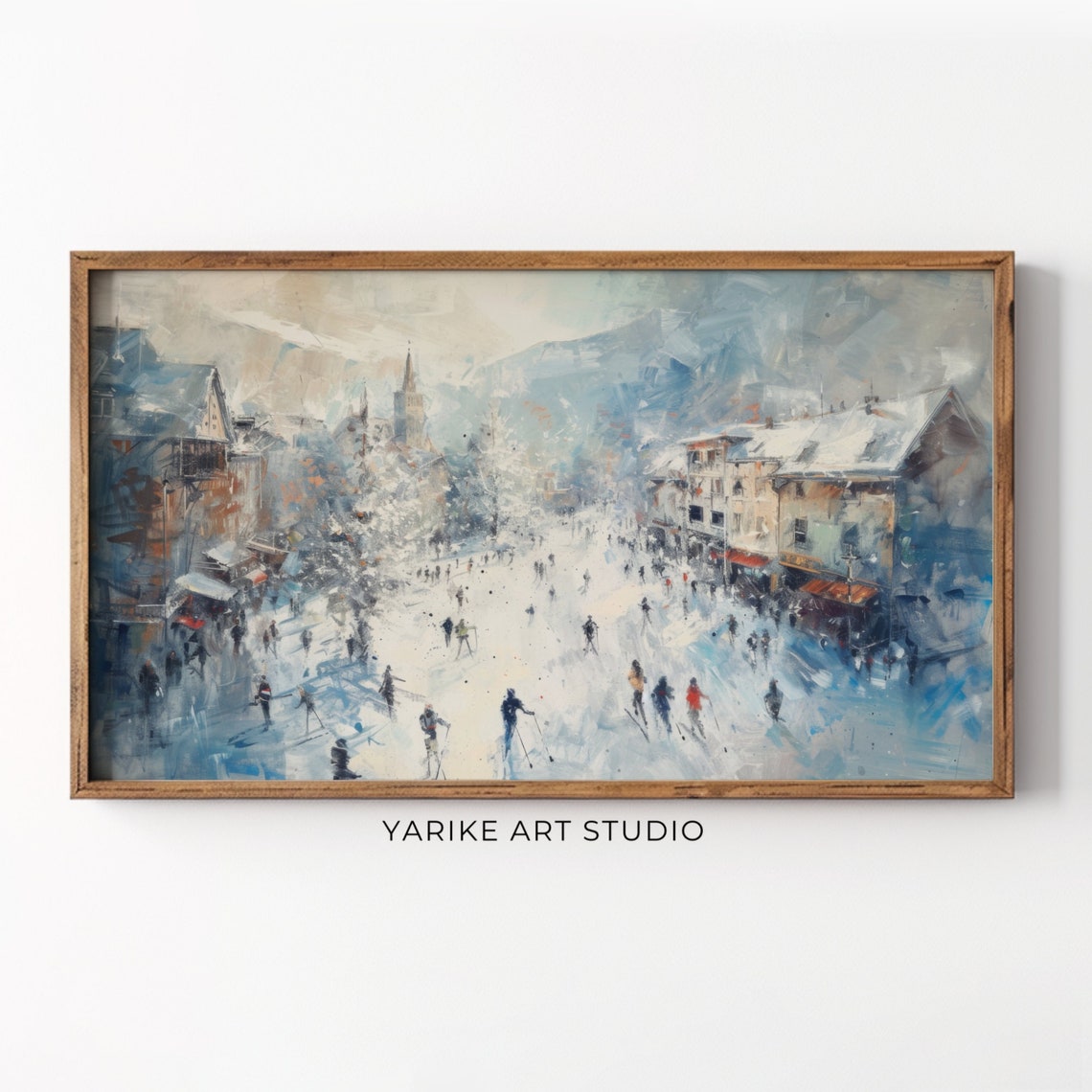 Winter City Ski Snow Frame Tv Art Winter Town Painting For Tv Christmas Frame Tv Art File Winter Holiday Tv Art 71