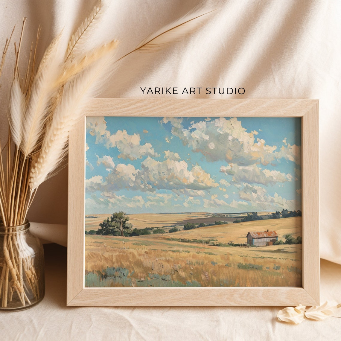 Golden Wheat Farmland With Barn Under Towering Summer Clouds Poster - Image 2