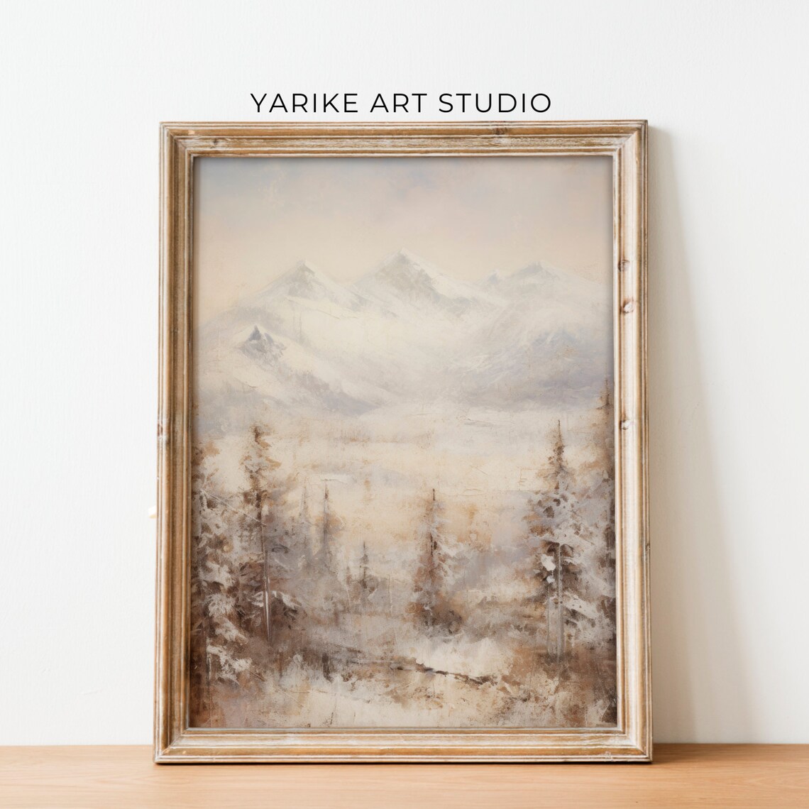 Misty Snowy Mountain Pines Soft Winter Landscape Painting Poster - Image 6