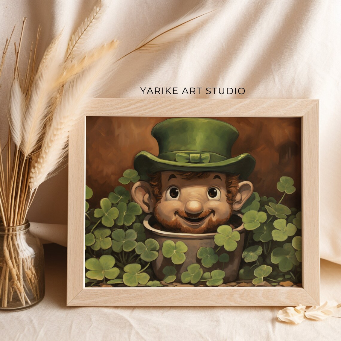 Cute Leprechaun in Pot of Clover Shamrock Saint Patricks Day Poster - Image 2