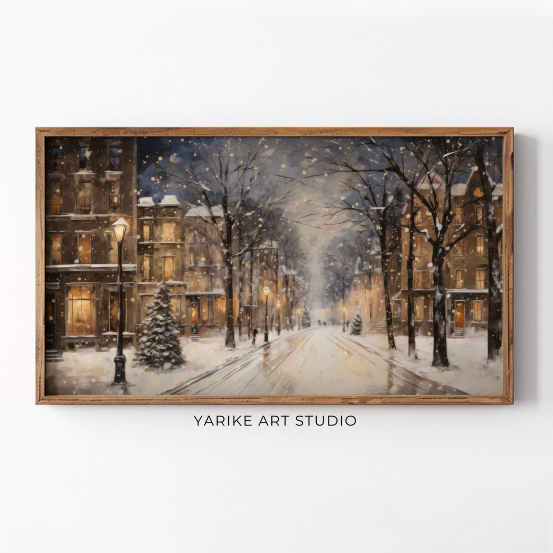 Vintage Winter Town Night Frame Tv Art Christmas Frame Tv Screensaver Neutral Holiday Winter Village Landscape Painting 37 Tv