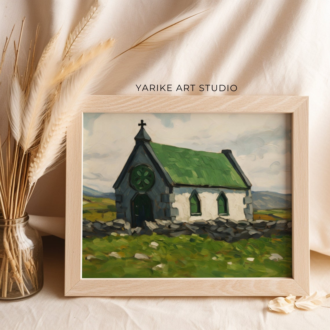 Irish Stone Chapel Green Roof Shamrock Saint Patricks Day Poster - Image 2