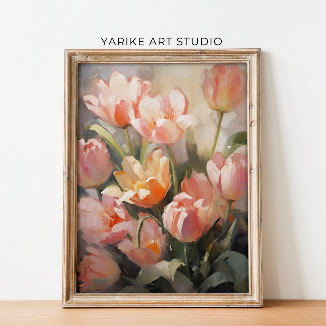 Blush Pink Tulips Bouquet Moody Impressionist Floral Art Poster - Image 5