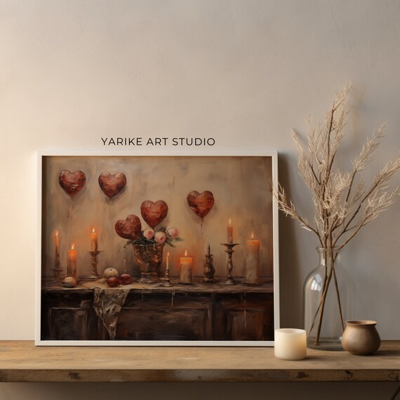 Moody Country Kitchen Wall Art Red Balloon Painting Dark Academia Valentines Day Print Vintage Kitchen Home Decor Yarike 266 Ai