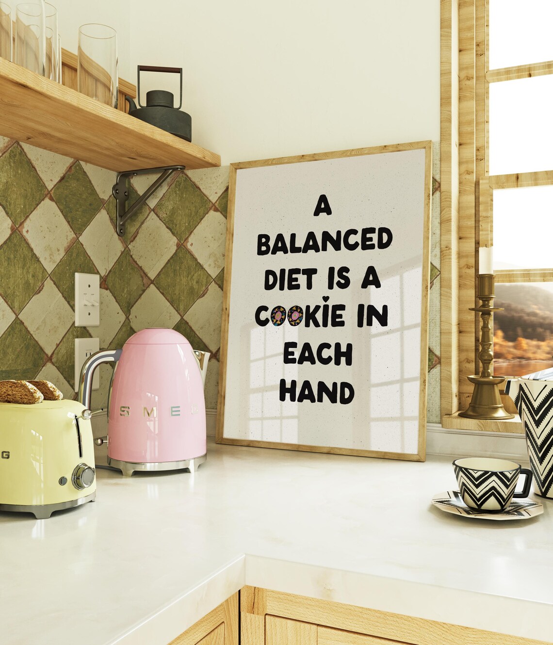 Balanced Diet Cookie In Each Hand Funny Kitchen Quote Poster - Image 2