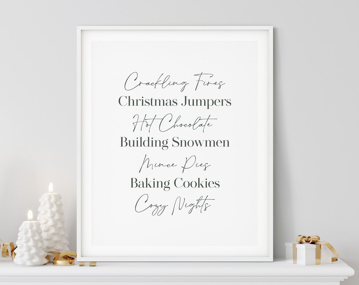 Crackling Fires Hot Chocolate Baking Cookies Christmas Quote Print