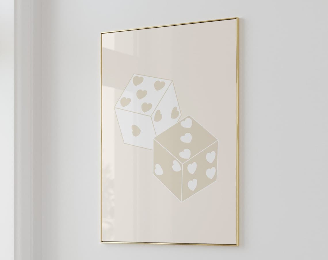Beige Heart Dice Neutral Cute Dorm Room Poster Art Dorm Decor