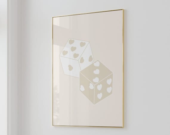 Beige Heart Dice Neutral Cute Dorm Room Poster Art Dorm Decor