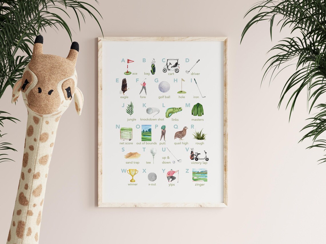 Golf Alphabet Nursery Art Print, Watercolor ABCs