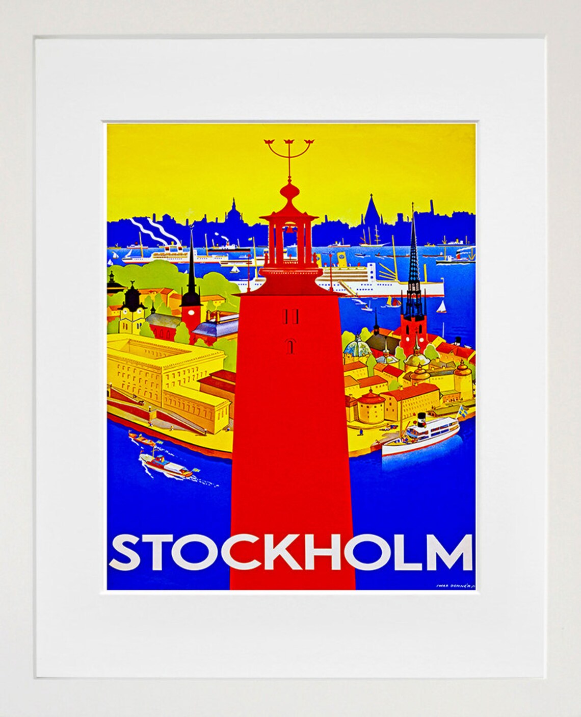 Stockholm Harbor City Hall Tower Vintage Sweden Travel Poster