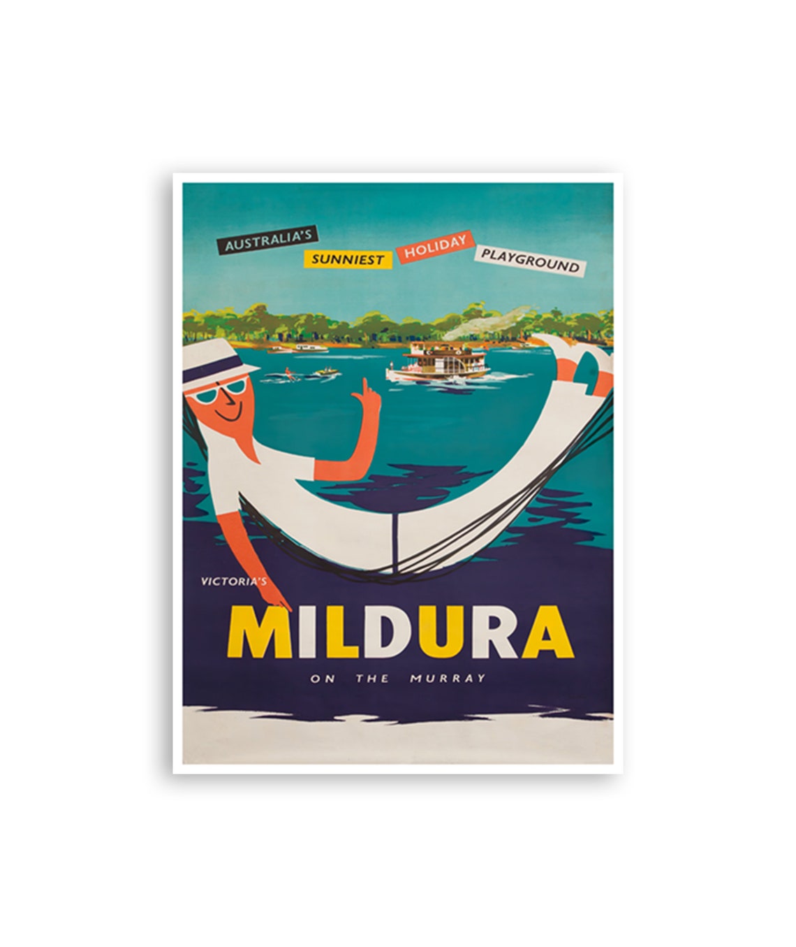 Mildura Victoria Murray River Hammock Vintage Australia Travel Poster