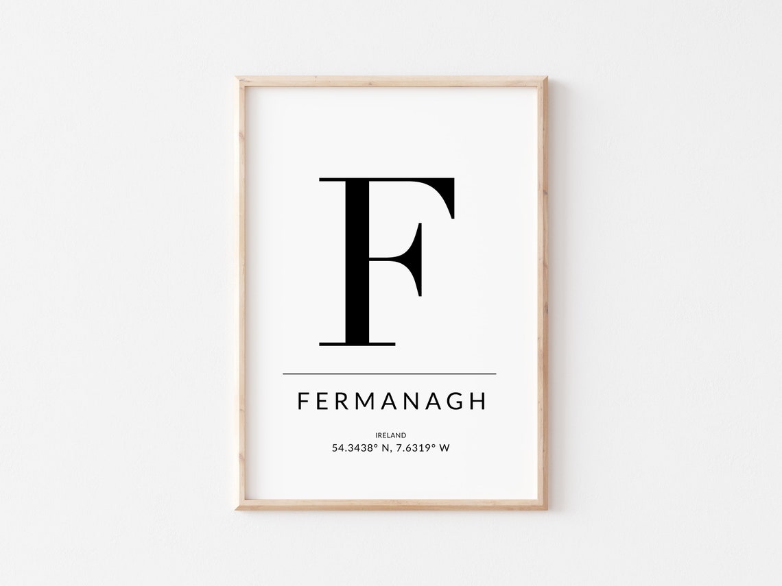 Fermanagh Ireland GPS Coordinates Monogram Initial Letter F Poster - Image 2