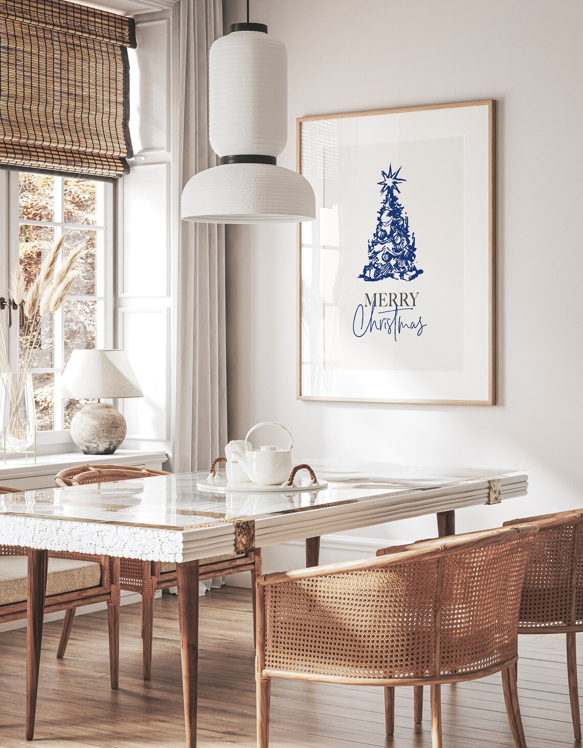 Merry Christmas Blue Christmas Tree Star Sketch Holiday Print - Image 2