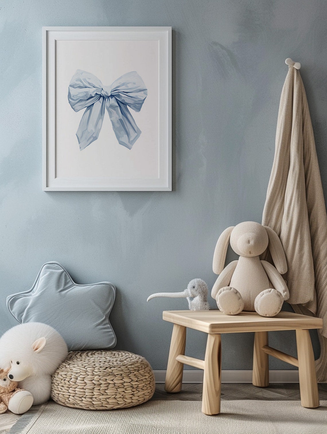 Blue Ribbon Bow Soft Watercolor Coquette Aesthetic Home Poster - Image 2