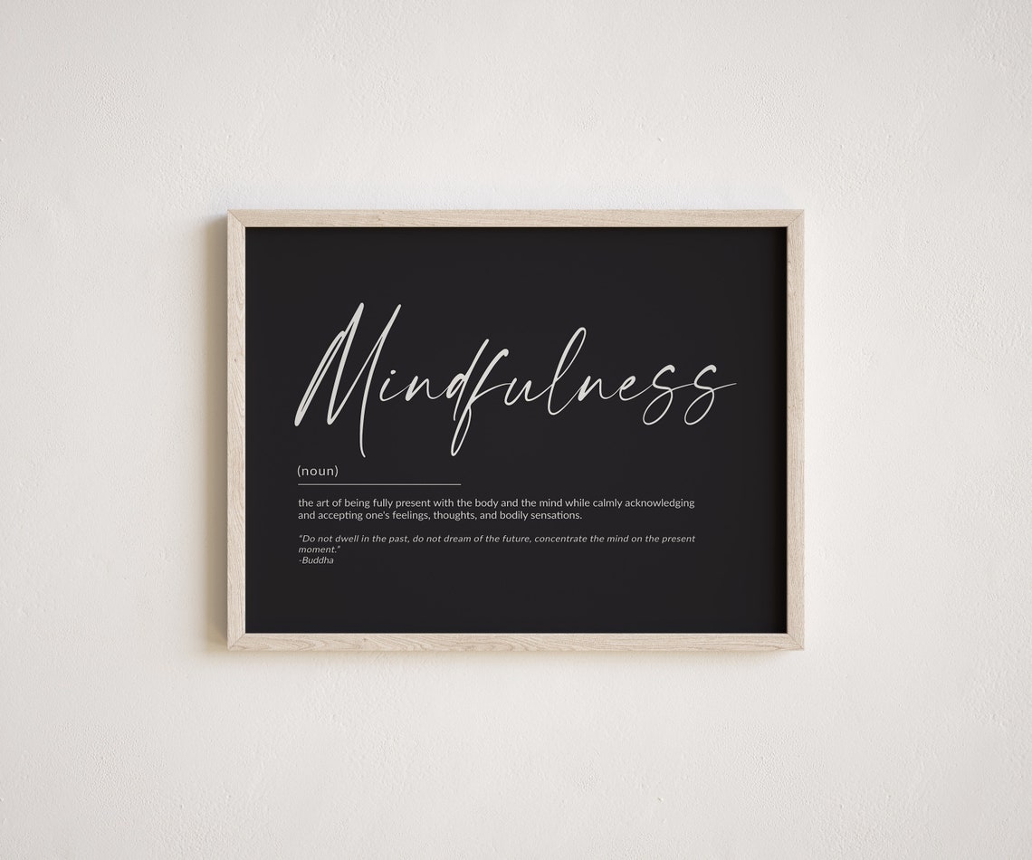 Mindfulness Definition Black Typography Buddha Quote Art Poster - Image 2