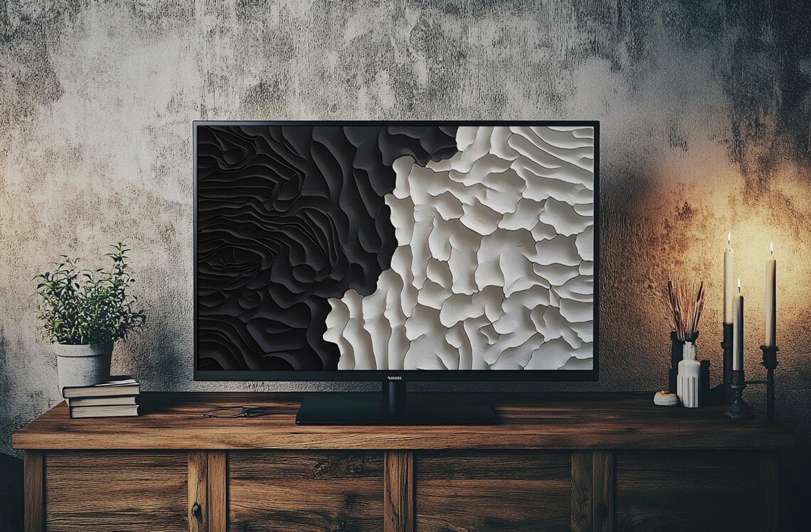 Black White Impasto Oil Painting Textured Abstract Art Print