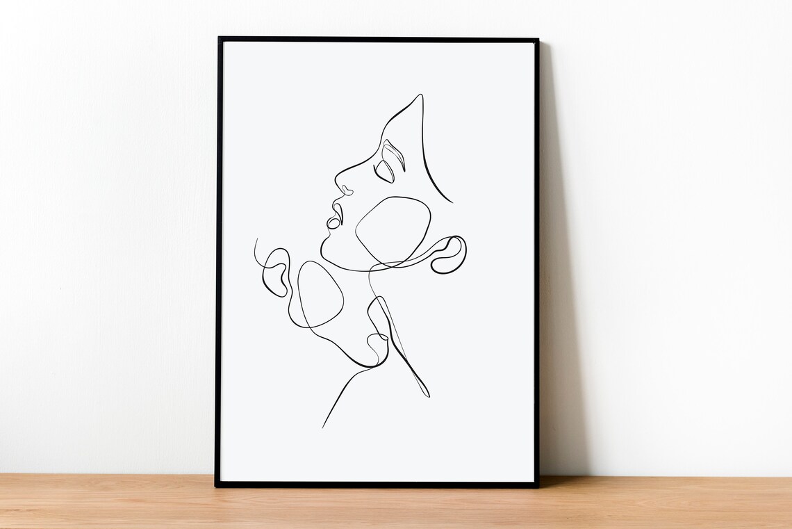 Woman Line Art Drawing, Modern Bathroom Wall Art