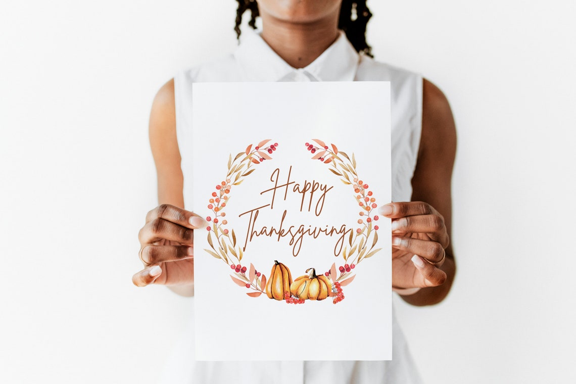Happy Thanksgiving Berry Wreath Pumpkins Fall Harvest Poster - Image 2