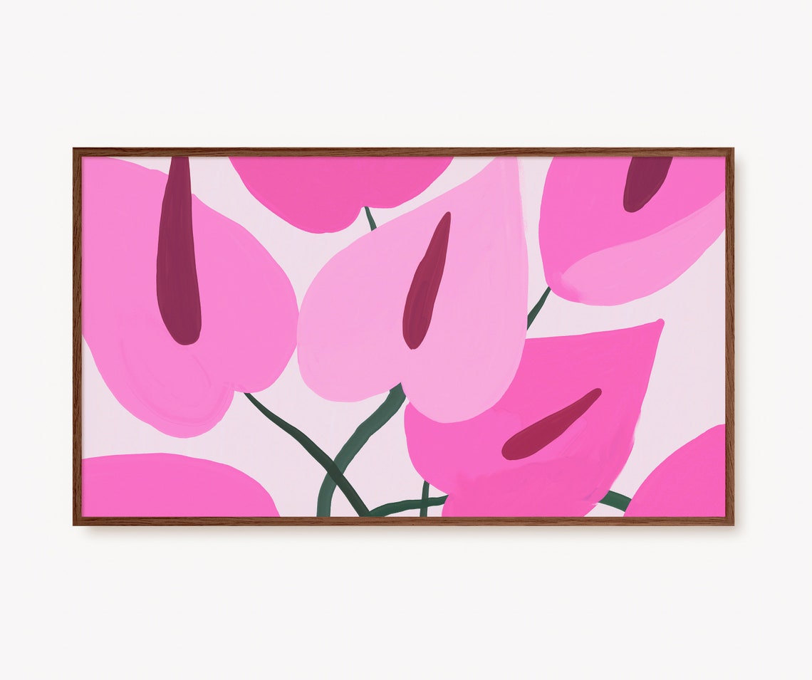 Pink Anthurium Flowers Modern Botanical Abstract Floral Art Poster