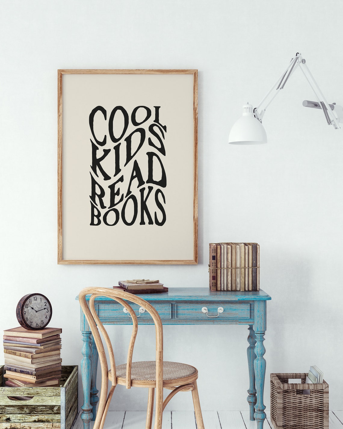 Cool Kids Read Books Wavy Retro Typography Reading Quote Wall Art - Image 2
