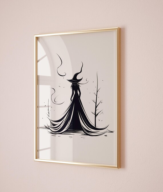 Elegant Witch Silhouette Minimalist Halloween Spooky Poster Art