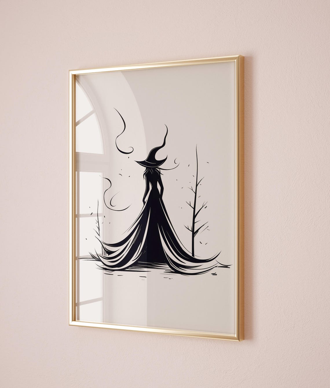 Elegant Witch Silhouette Minimalist Halloween Spooky Poster Art