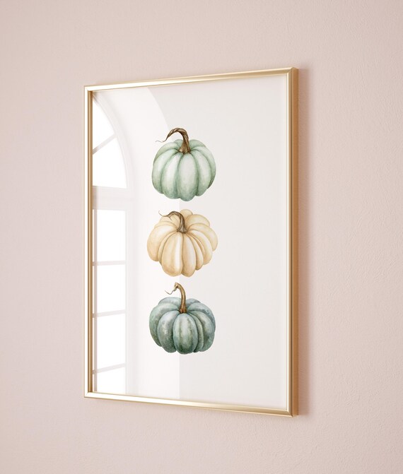 Cute Fall Print Halloween White Pumpkin Decor Watercolor Pumpkins Halloween Wall Art Room Decor Halloween Poster Print
