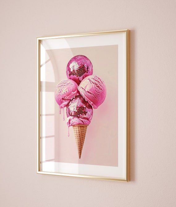 Ice Cream Disco Ball Preppy Nursery Poster Print