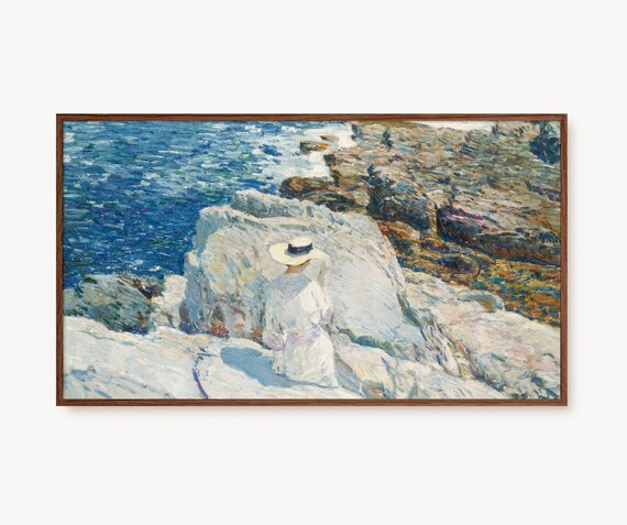 Woman on the Rocks Impressionist Coastal Oil Painting Art Poster