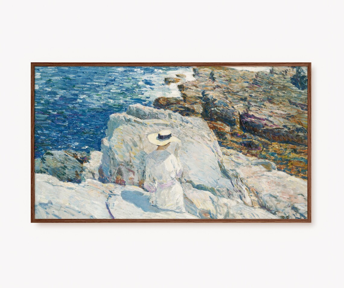 Woman on the Rocks Impressionist Coastal Oil Painting Art Poster