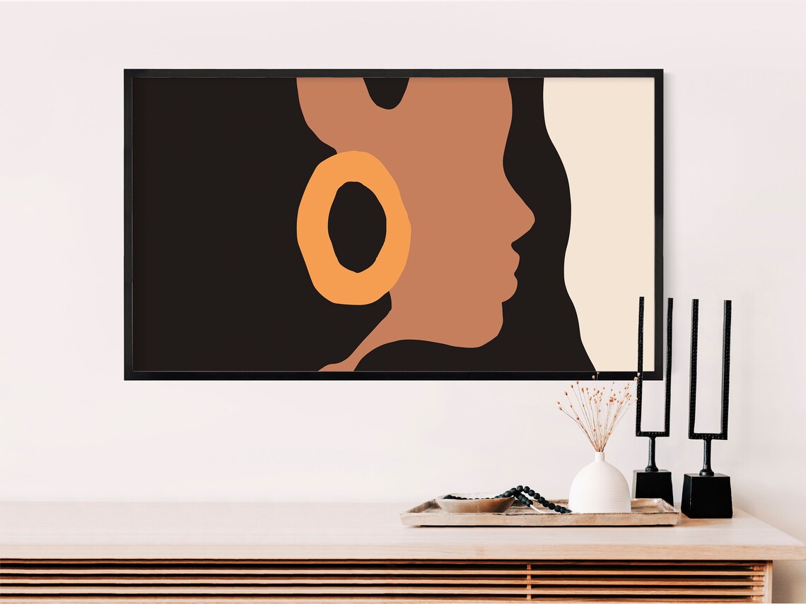 Modern Abstract Woman Profile Gold Hoop Earring Feminine Art Print - Image 2