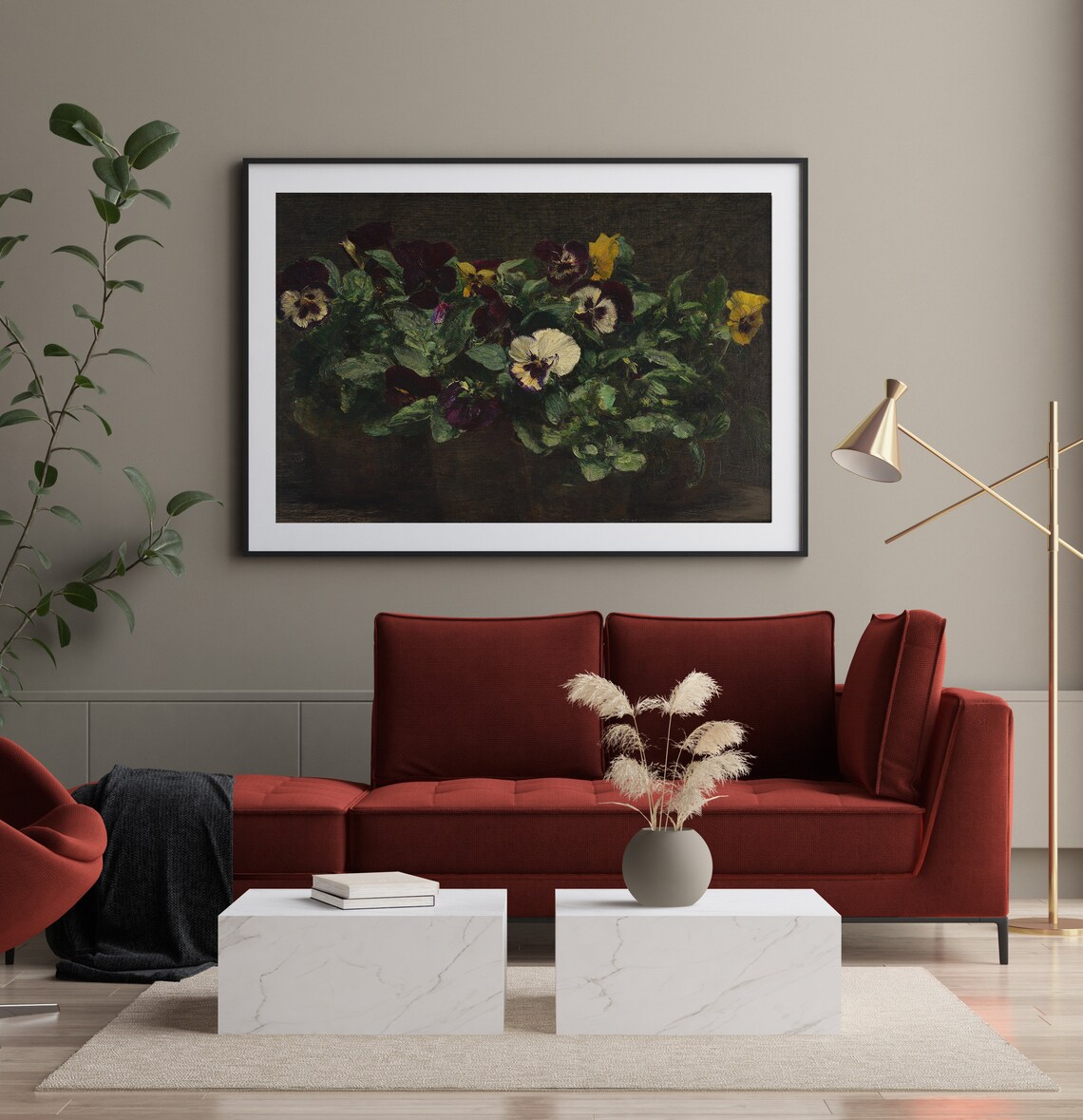 Pansy Flower Oil Painting Dark Moody Vintage Floral Art Poster - Image 2