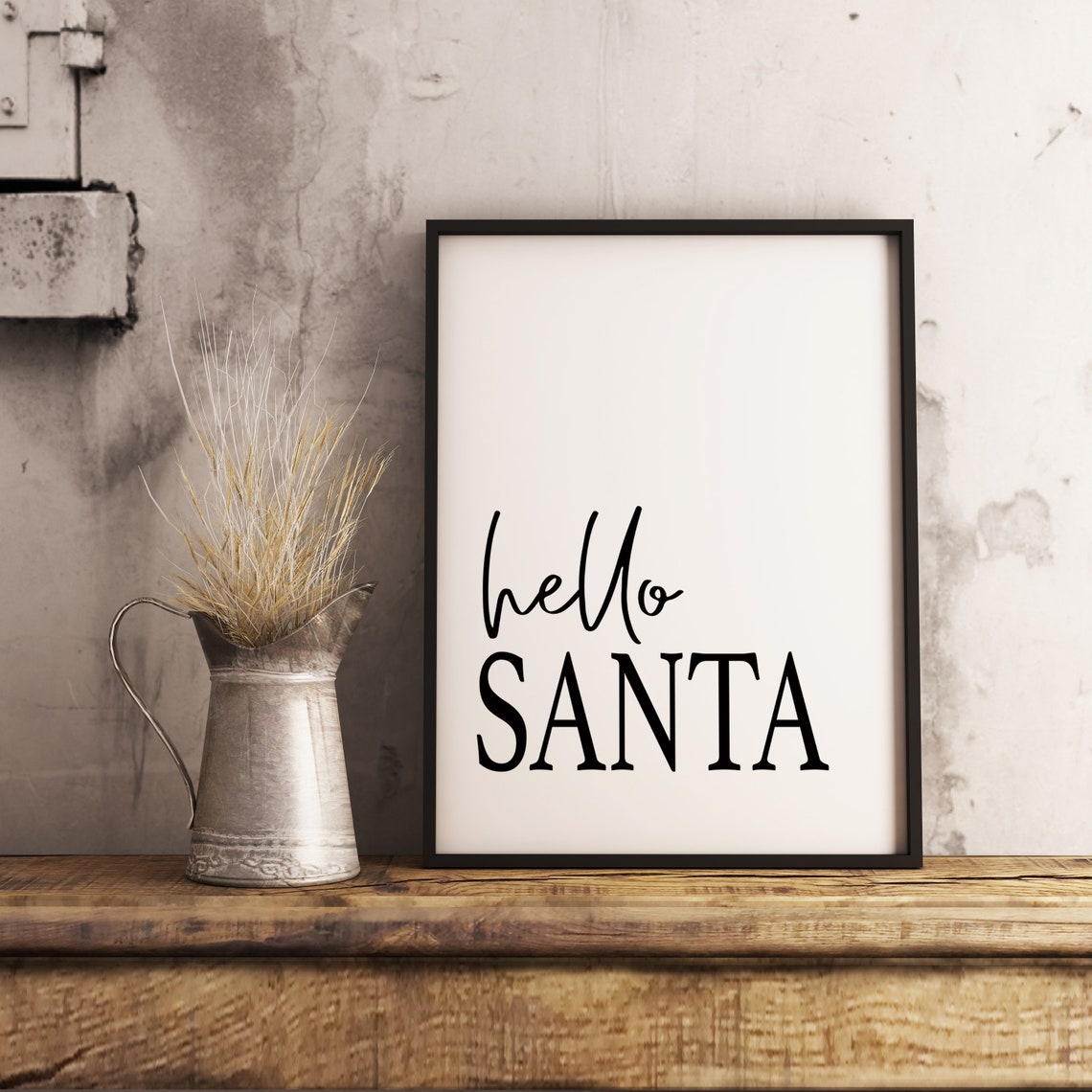 Hello Santa Minimalist Red Christmas Typography Holiday Poster - Image 2