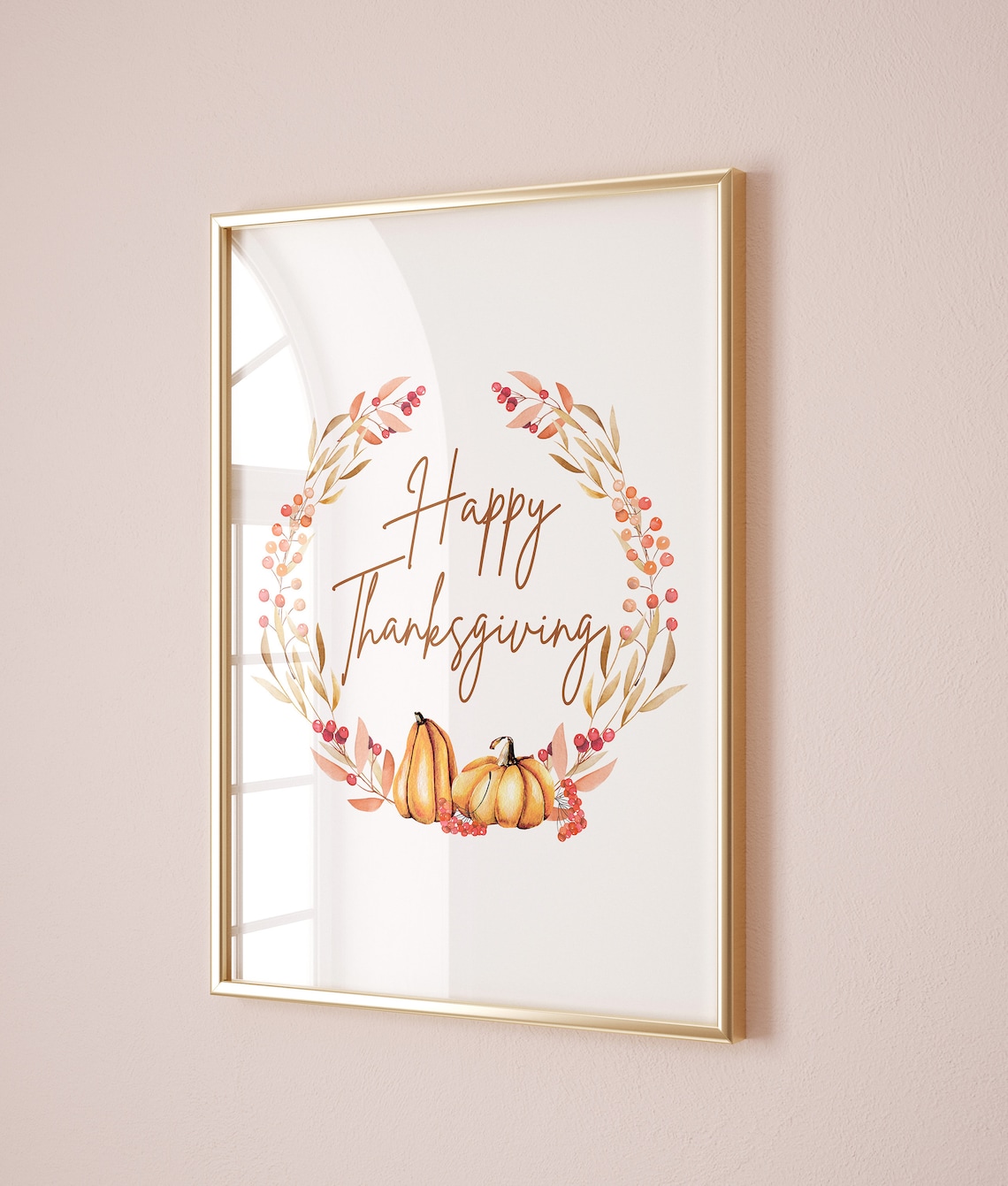 Happy Thanksgiving Berry Wreath Pumpkins Fall Harvest Poster