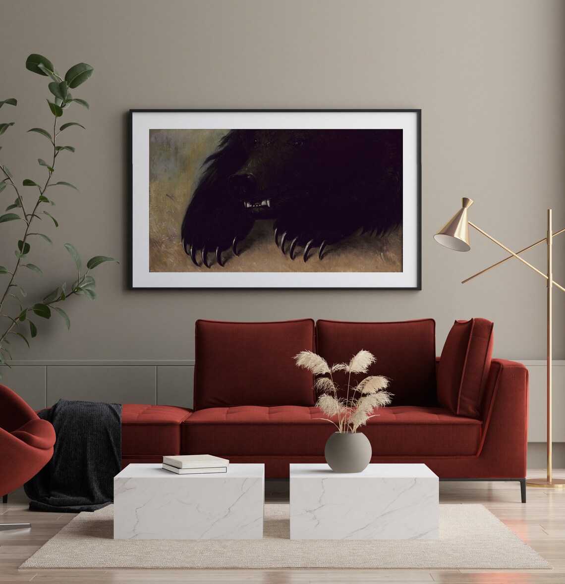 Dark Brown Bear Close Up Vintage Wildlife Oil Painting Poster - Image 2