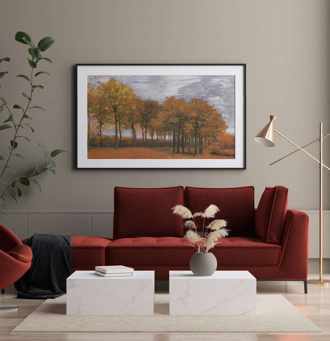 Golden Autumn Tree Grove Vintage Landscape Oil Painting Poster - Image 2
