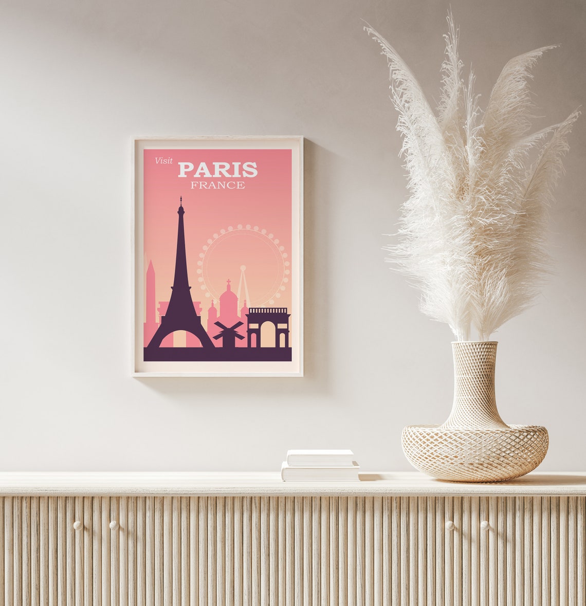 Visit Paris France Pink Eiffel Tower Silhouette Travel Poster - Image 2