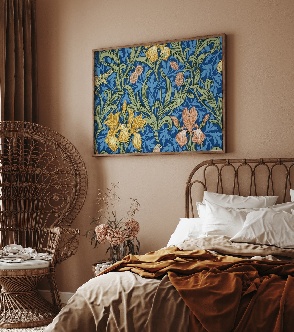 Blue Iris Vintage Arts And Crafts Floral Pattern Gold Frame Poster - Image 2