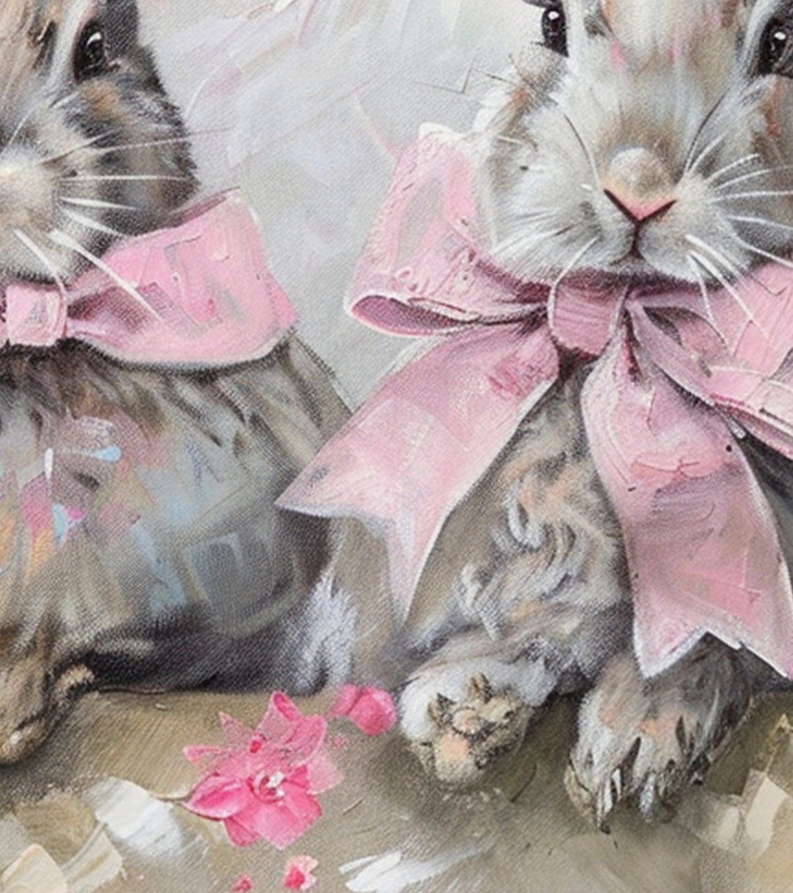 Easter Bunny Trio Pink Bows Spring Rabbit Painting Decor Poster - Image 3