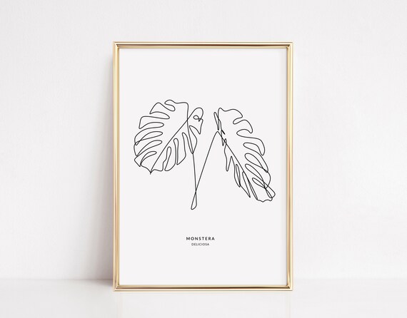 Monstera Wall Art Monstera Print Monstera Deliciosa Botanical Art Print Monstera Line Drawing Minimalist Wall Art