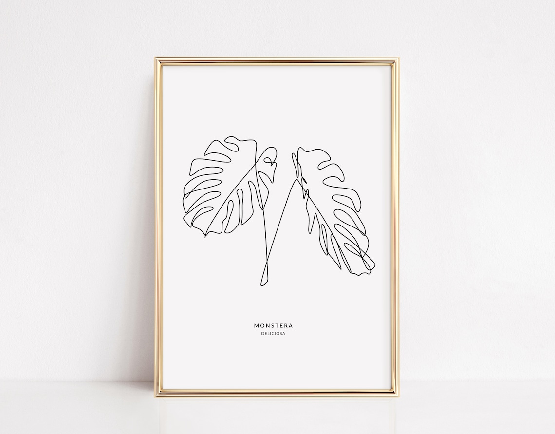Monstera Deliciosa Minimalist Line Drawing Botanical Art Poster