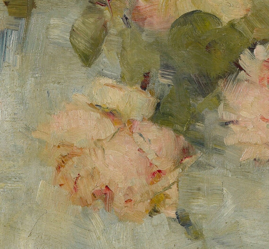 Vintage Muted Roses Impressionist Floral Oil Painting Poster - Image 2