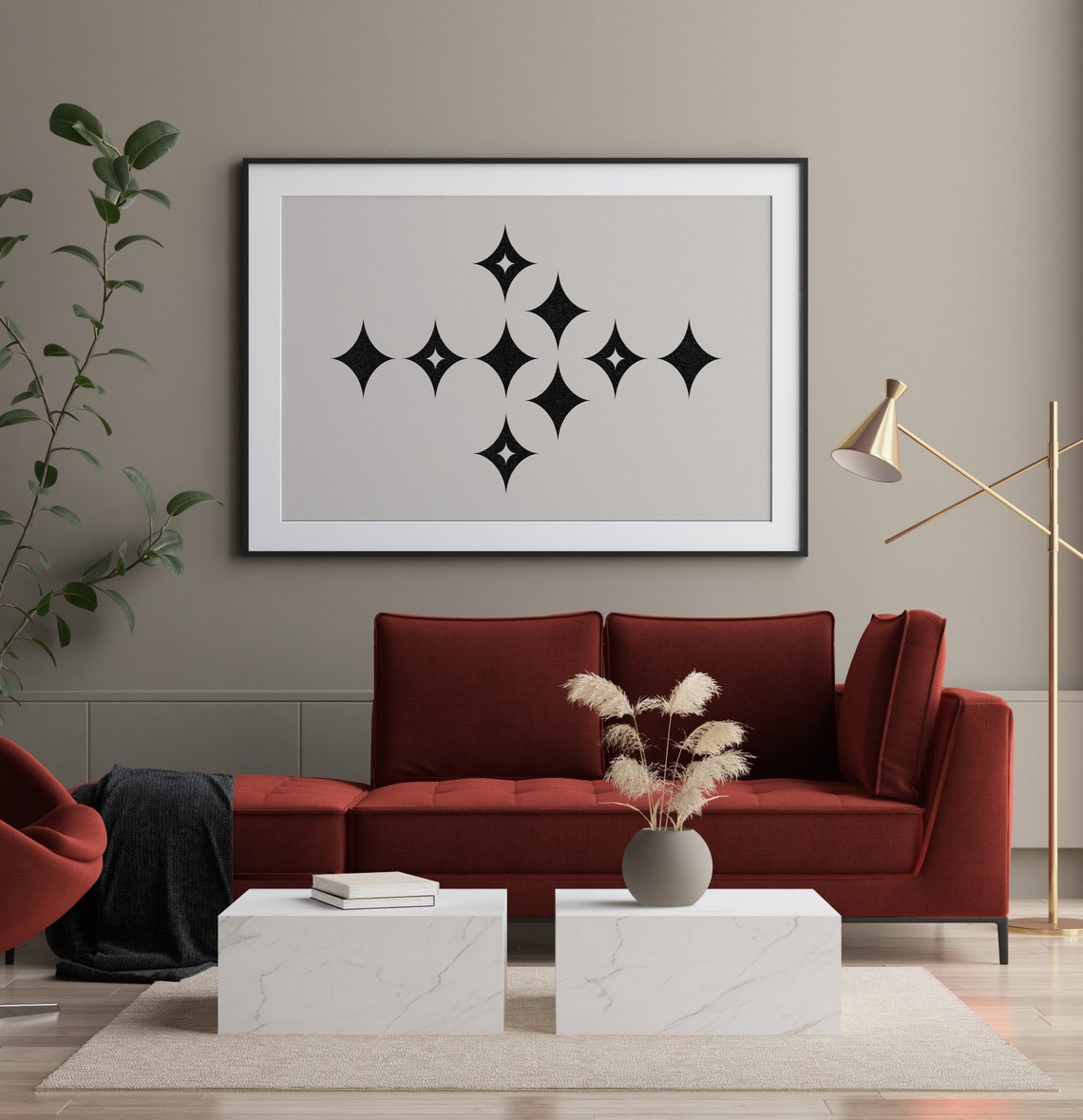 Mid Century Modern Black Starburst Geometric Shapes Decorative Poster - Image 2
