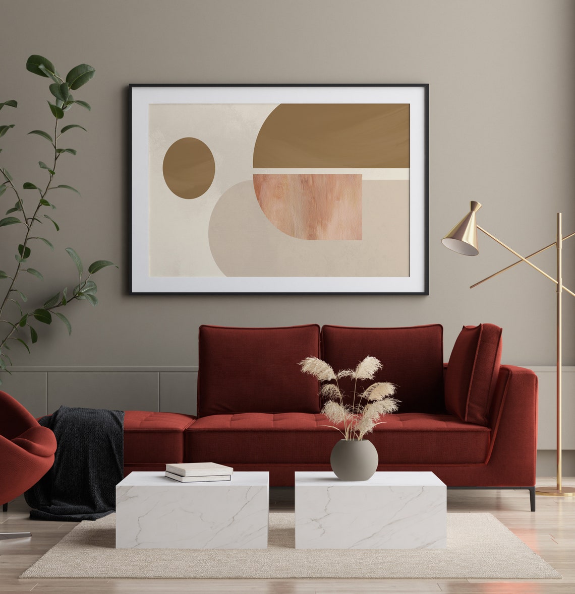Neutral Abstract Geometric Beige Mid Century Modern Decor Poster - Image 2