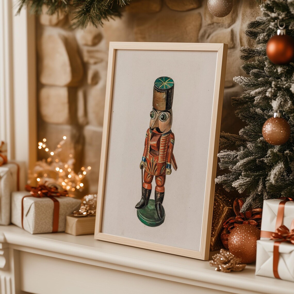 Vintage Wooden Nutcracker Soldier in Red Uniform Christmas Art Poster - Image 2