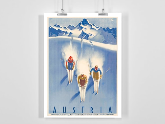 Skiing in Austria Vintage Travel Poster